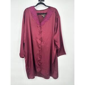 Vintage Solange Satin Burgundy Red Button Down Nightgown Nightdress Size 18/20